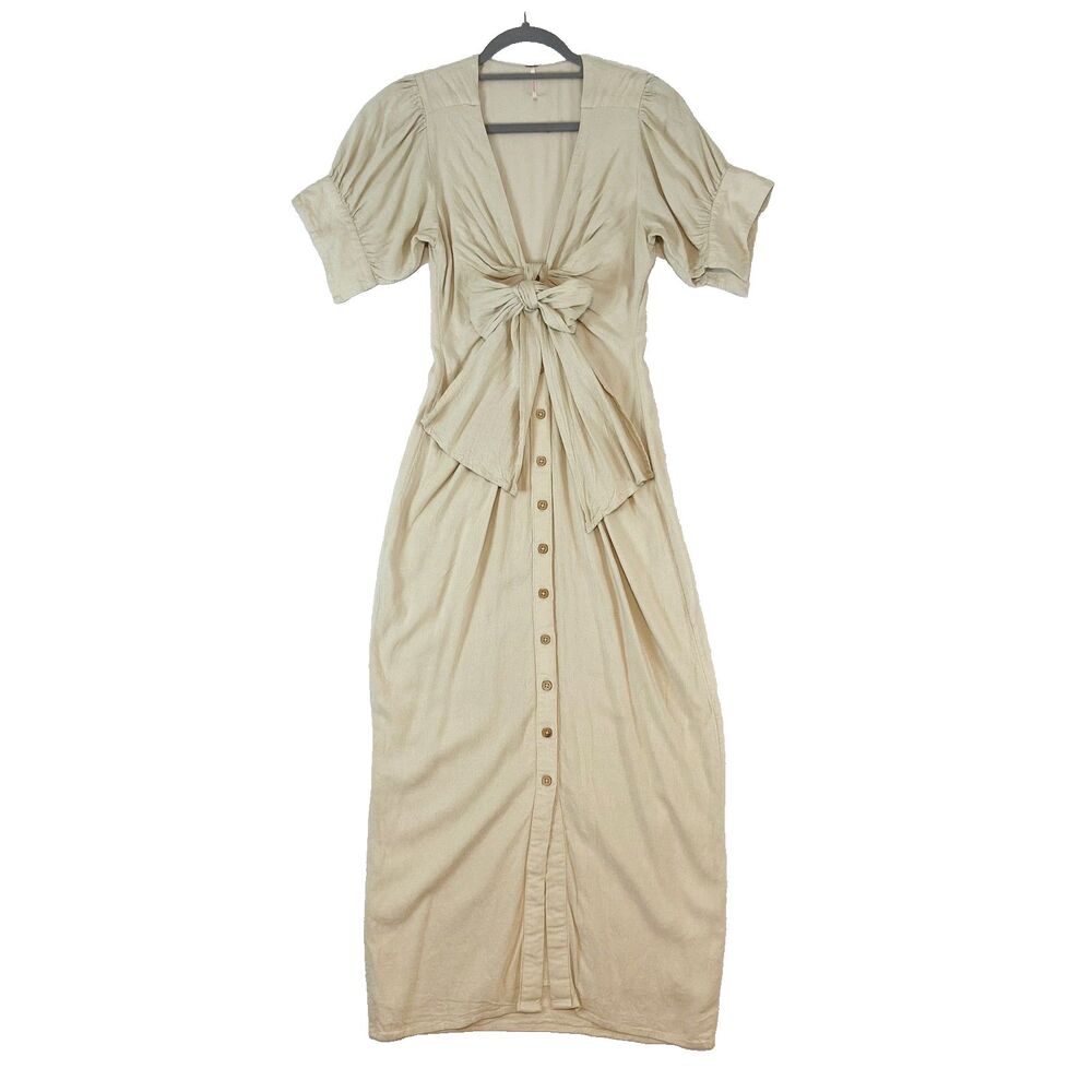 Free People Vintage Summer Midi Dress Women's Sz XS‎ Beige Neutral Coastal